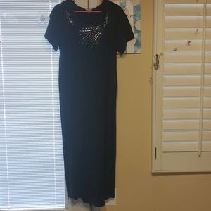 Long black dress w/rhinestones and gold beading